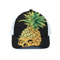 Pineapple Skull Print White Mesh Trucker Hat