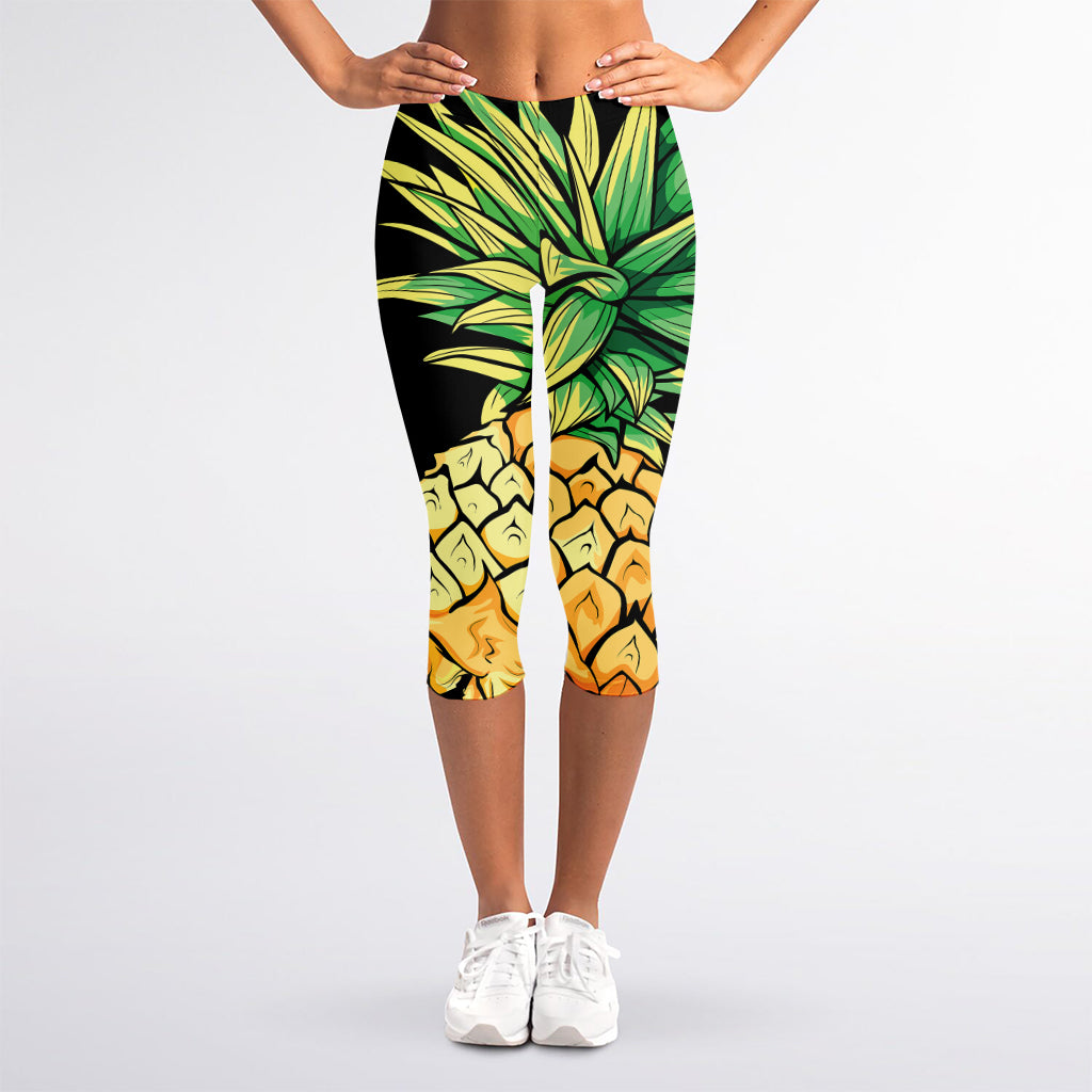 Pineapple Skull Print Women's Capri Leggings