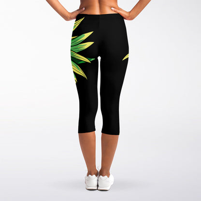 Pineapple Skull Print Women's Capri Leggings