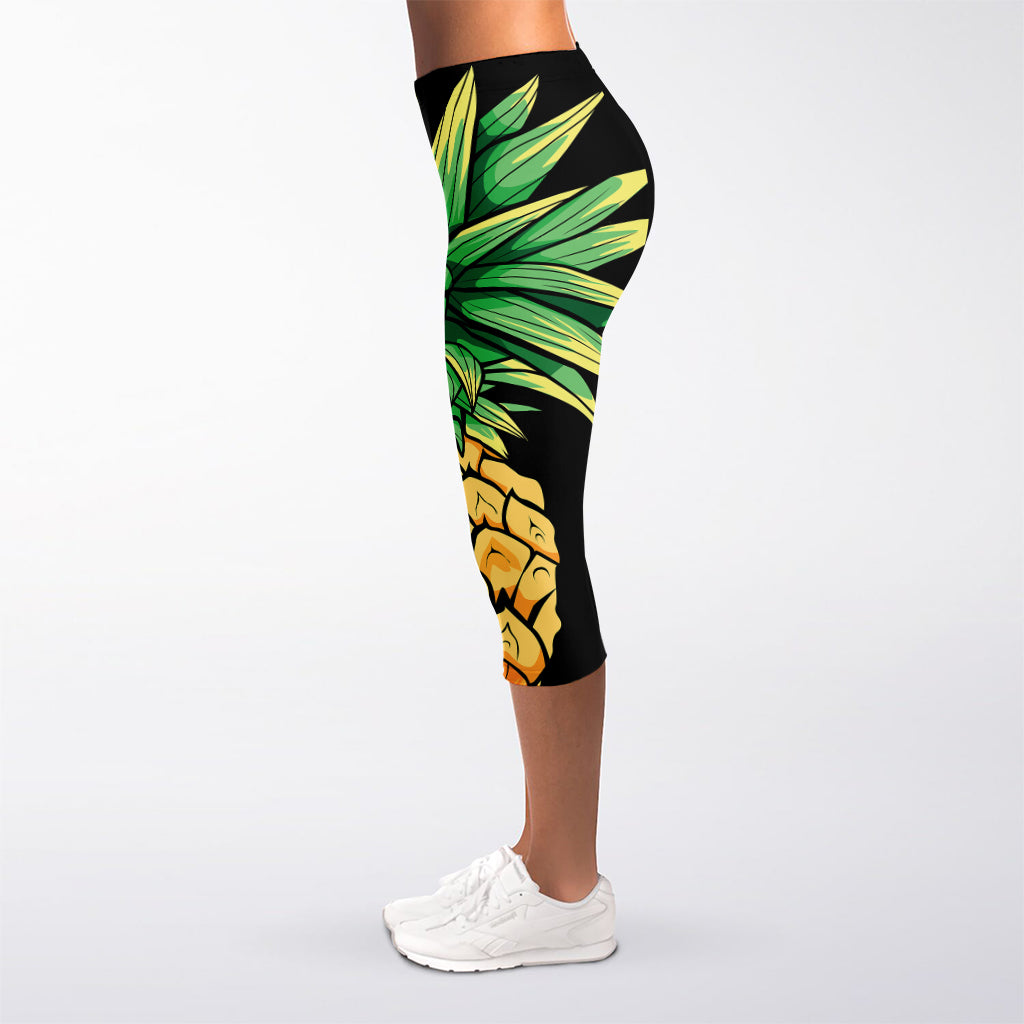 Pineapple Skull Print Women's Capri Leggings