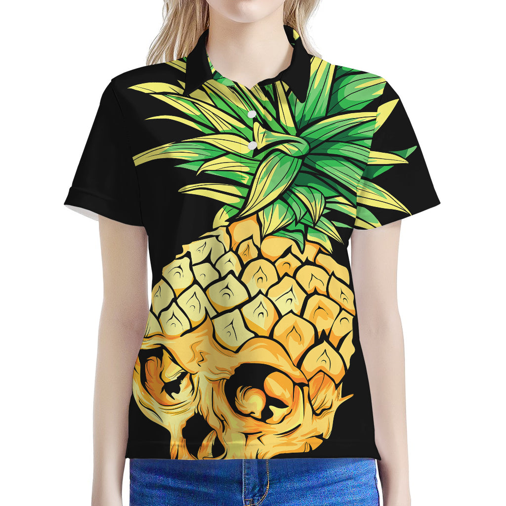 Pineapple Skull Print Women's Polo Shirt