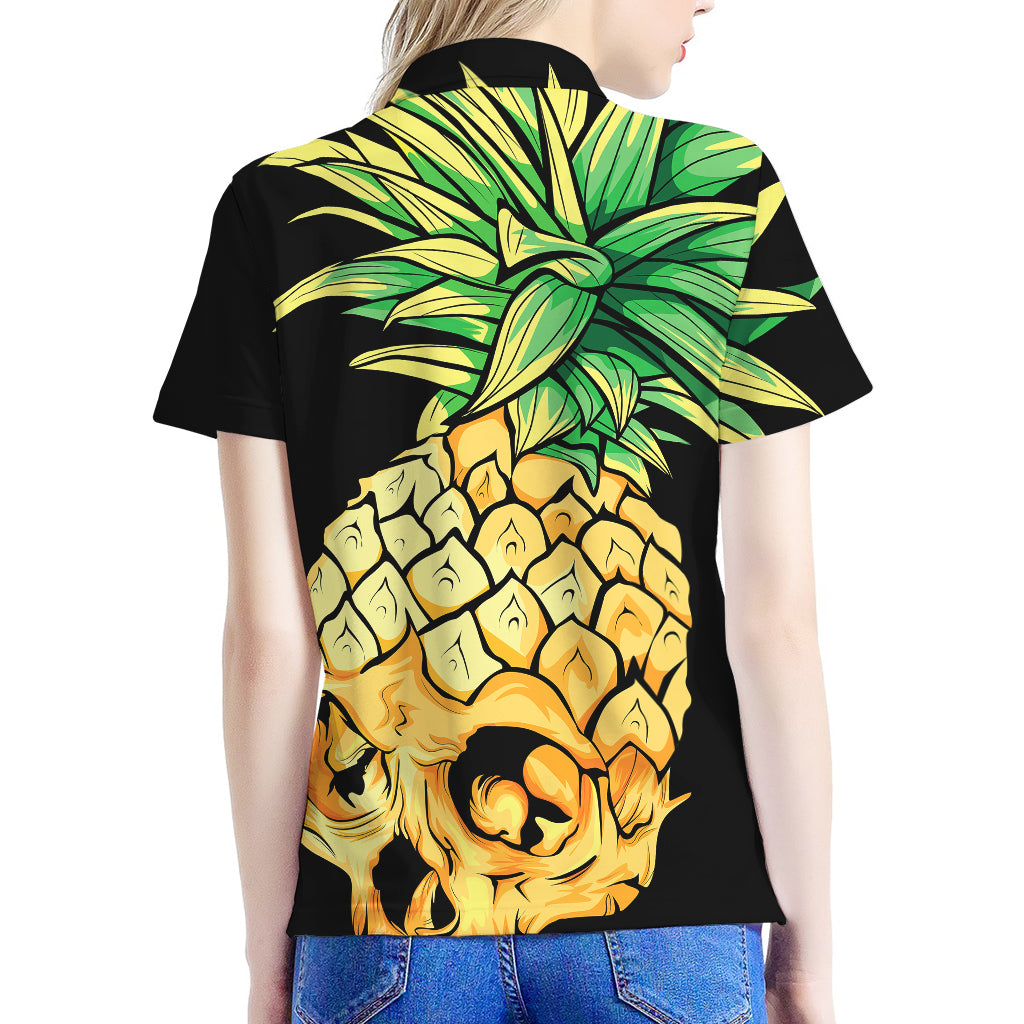 Pineapple Skull Print Women's Polo Shirt