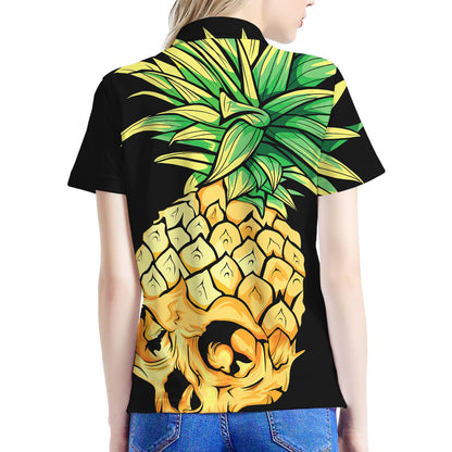 Pineapple Skull Print Women's Polo Shirt