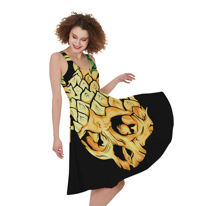 Pineapple Skull Print Women's Sleeveless Dress
