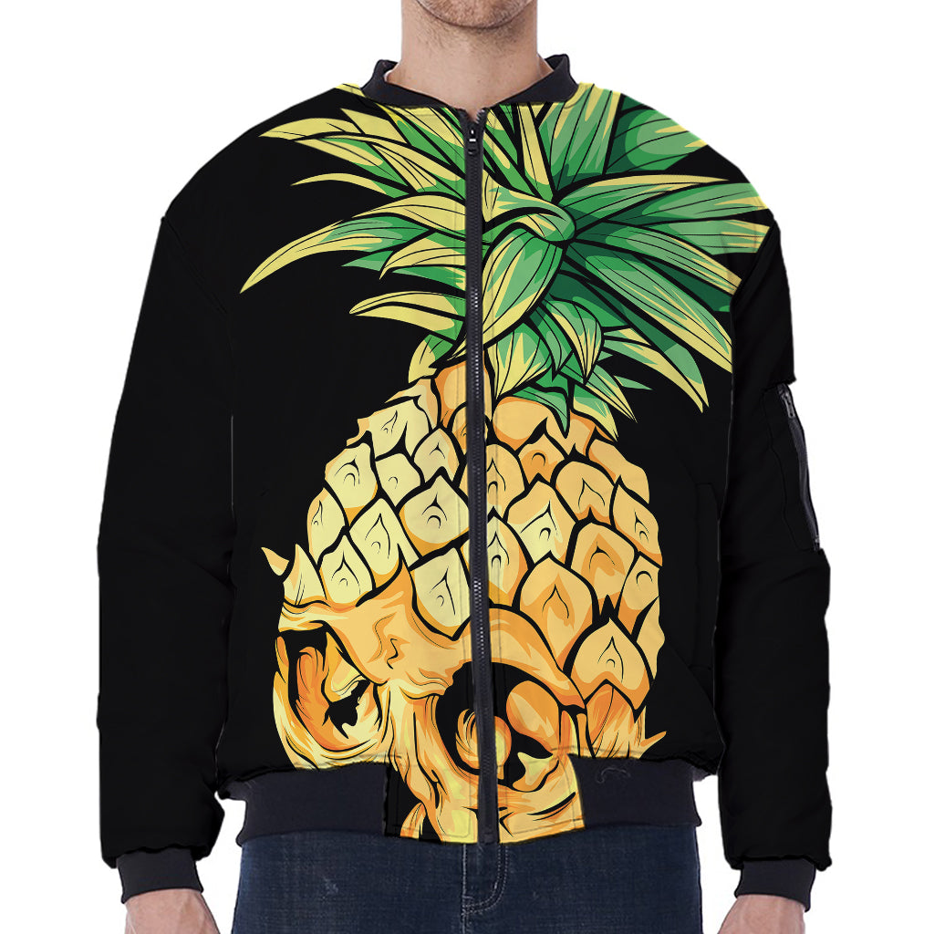 Pineapple Skull Print Zip Sleeve Bomber Jacket