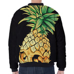Pineapple Skull Print Zip Sleeve Bomber Jacket