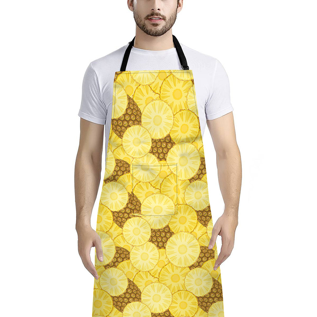 Pineapple Slices Pattern Print Bib Apron With Pocket