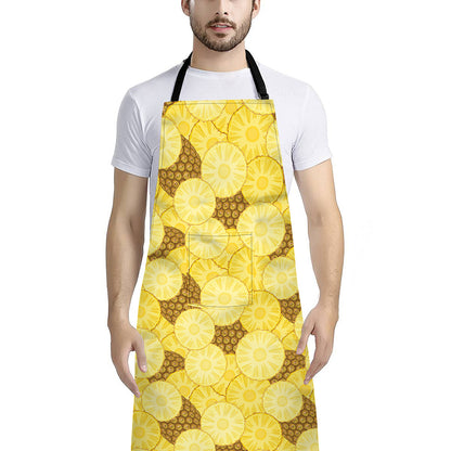 Pineapple Slices Pattern Print Bib Apron With Pocket