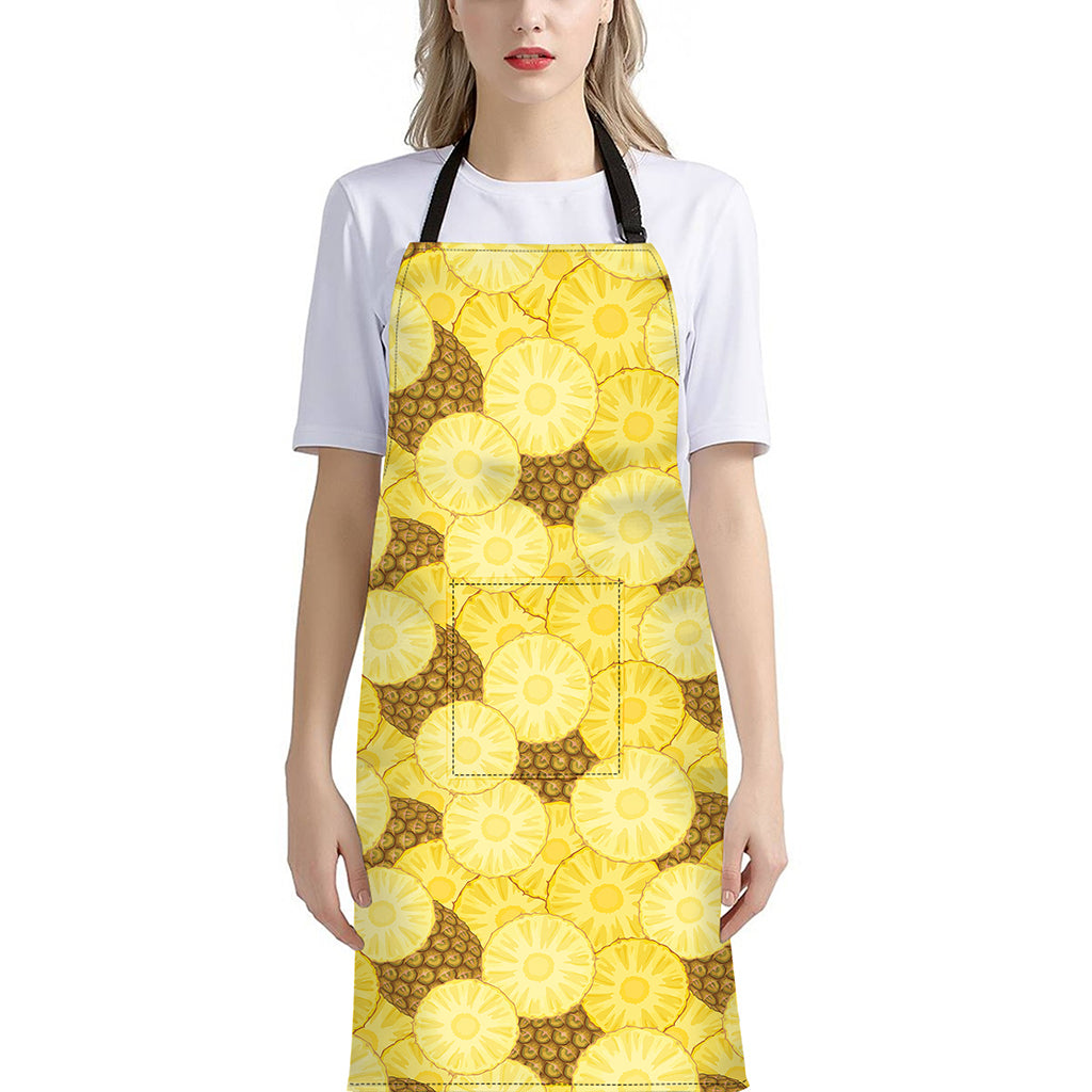 Pineapple Slices Pattern Print Bib Apron With Pocket