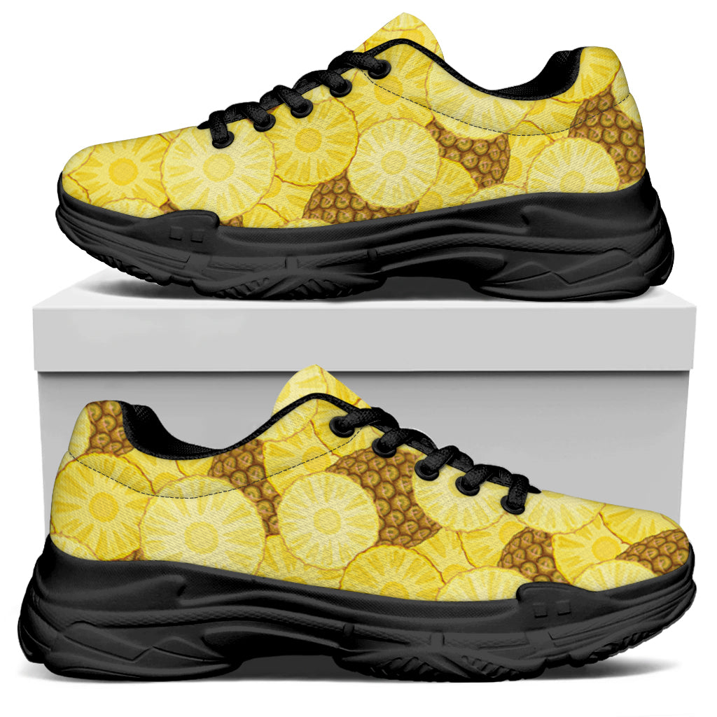 Pineapple Slices Pattern Print Black Chunky Shoes