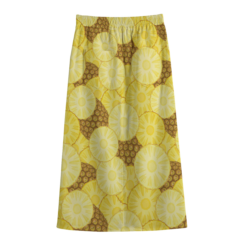 Pineapple Slices Pattern Print Cotton Front Slit Maxi Skirt