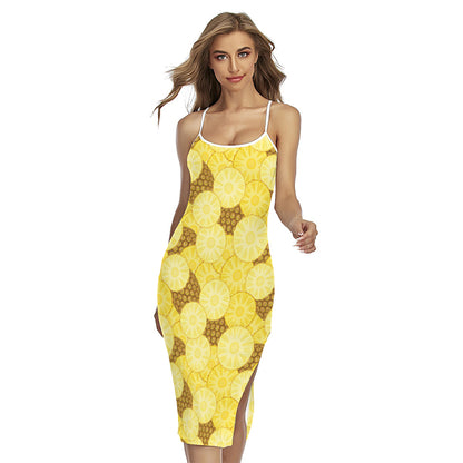 Pineapple Slices Pattern Print Cross Back Cami Dress