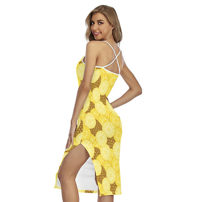 Pineapple Slices Pattern Print Cross Back Cami Dress