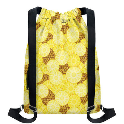 Pineapple Slices Pattern Print Drawstring Backpack