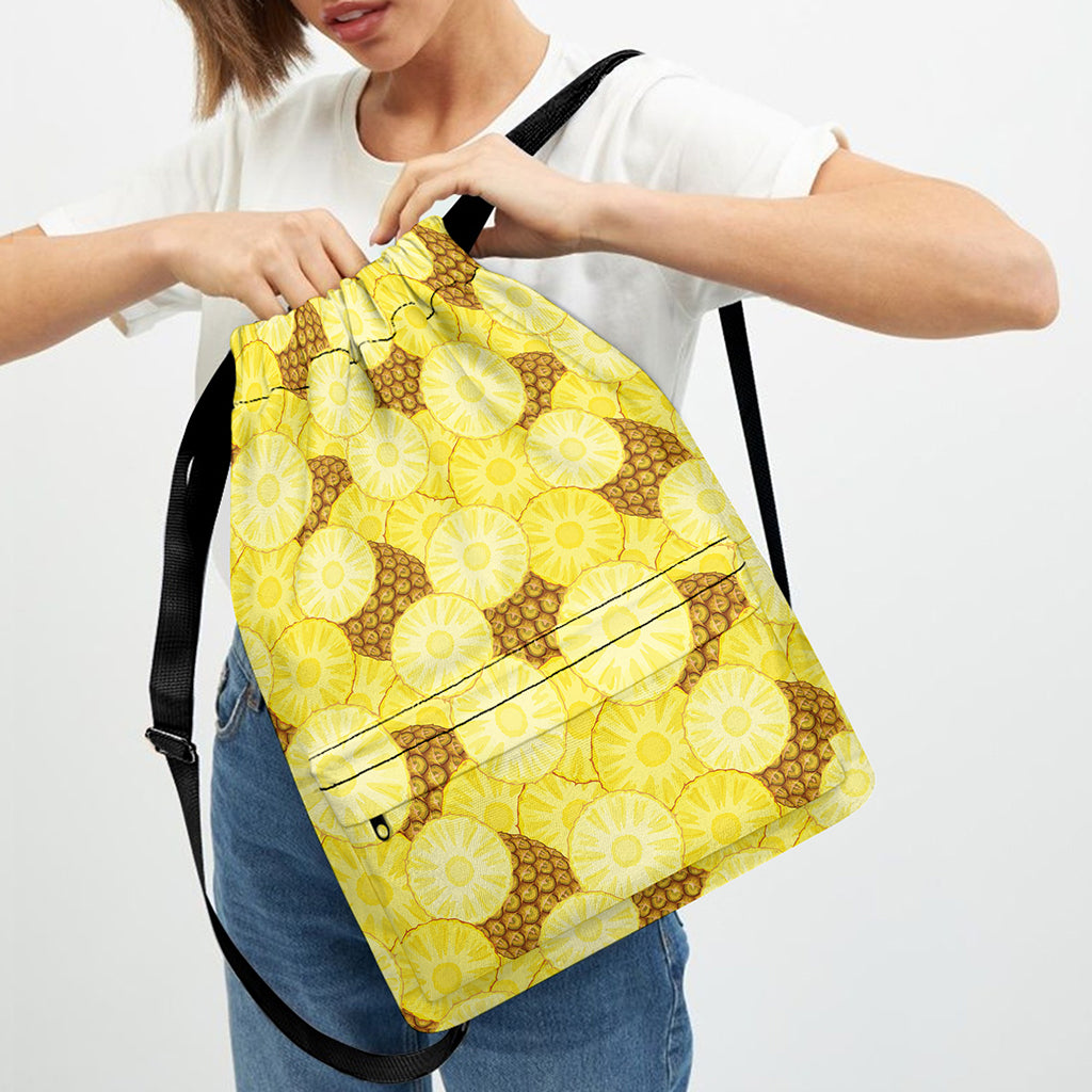Pineapple Slices Pattern Print Drawstring Backpack
