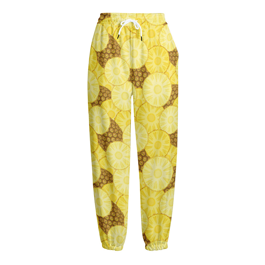 Pineapple Slices Pattern Print Fleece Lined Knit Pants
