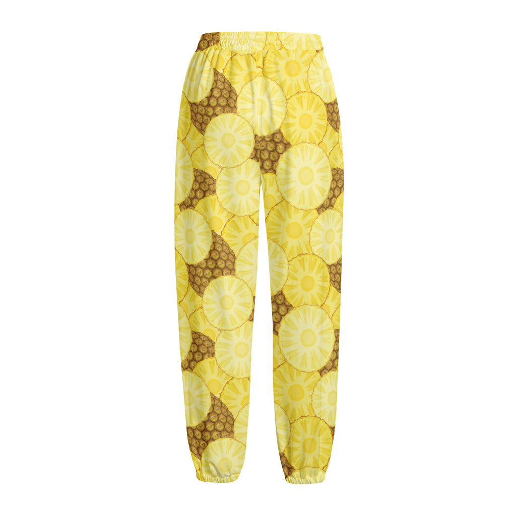 Pineapple Slices Pattern Print Fleece Lined Knit Pants