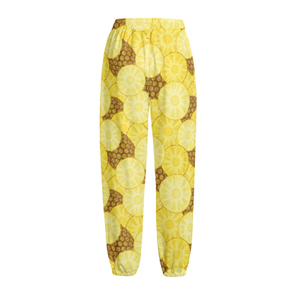 Pineapple Slices Pattern Print Fleece Lined Knit Pants