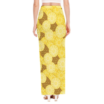 Pineapple Slices Pattern Print High Slit Maxi Skirt