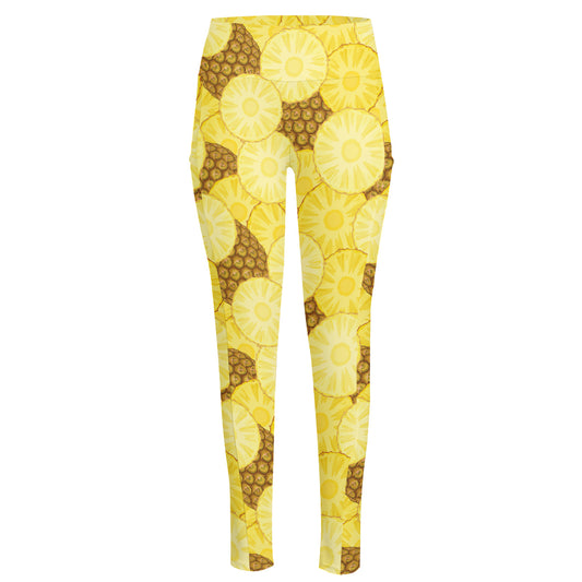 Pineapple Slices Pattern Print High-Waisted Pocket Leggings