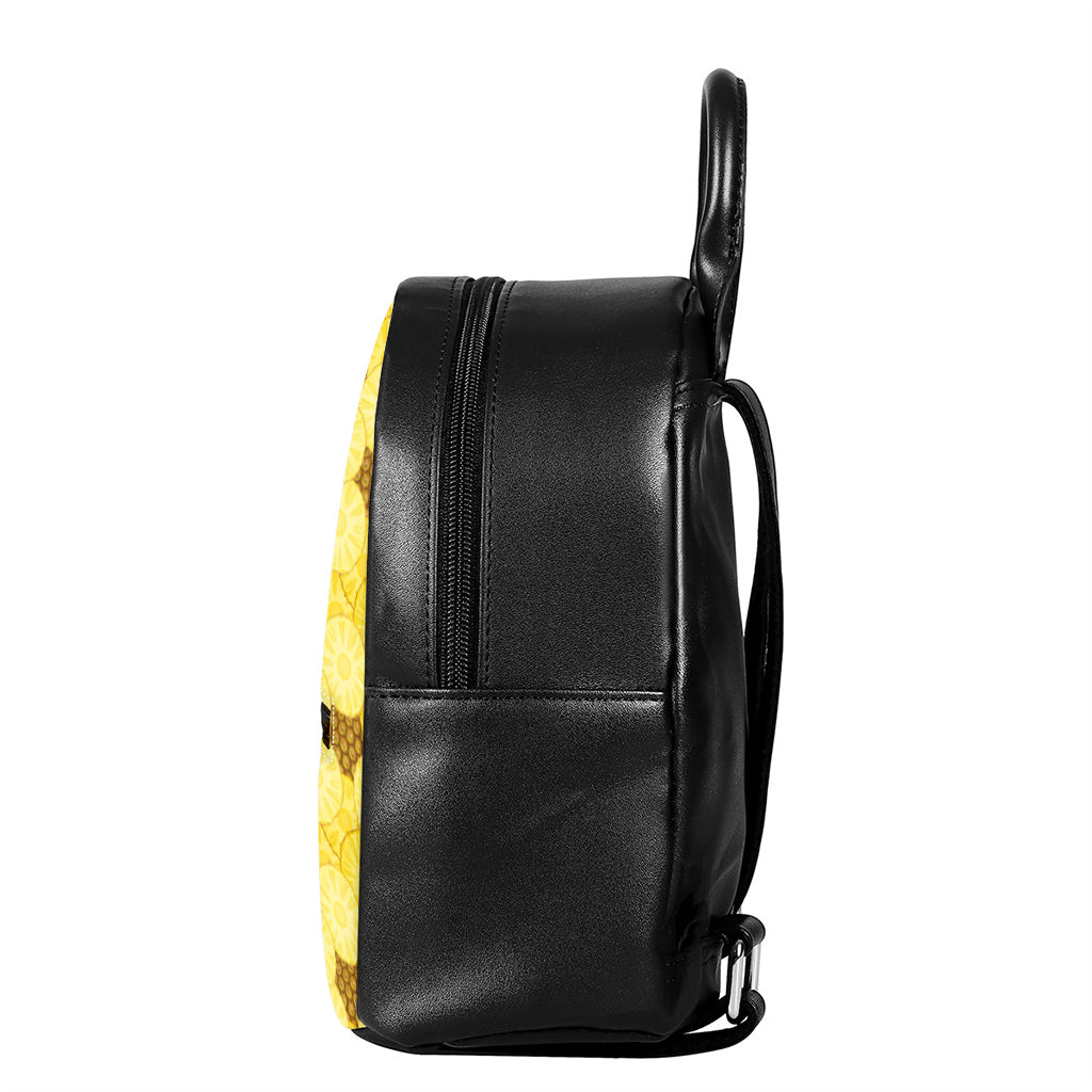 Pineapple Slices Pattern Print Leather Backpack