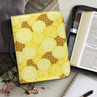 Pineapple Slices Pattern Print Leather Bible Cover