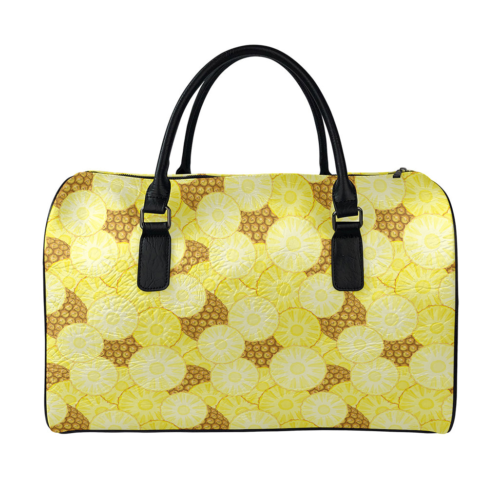 Pineapple Slices Pattern Print Leather Duffle Bag