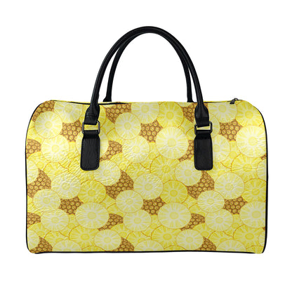 Pineapple Slices Pattern Print Leather Duffle Bag