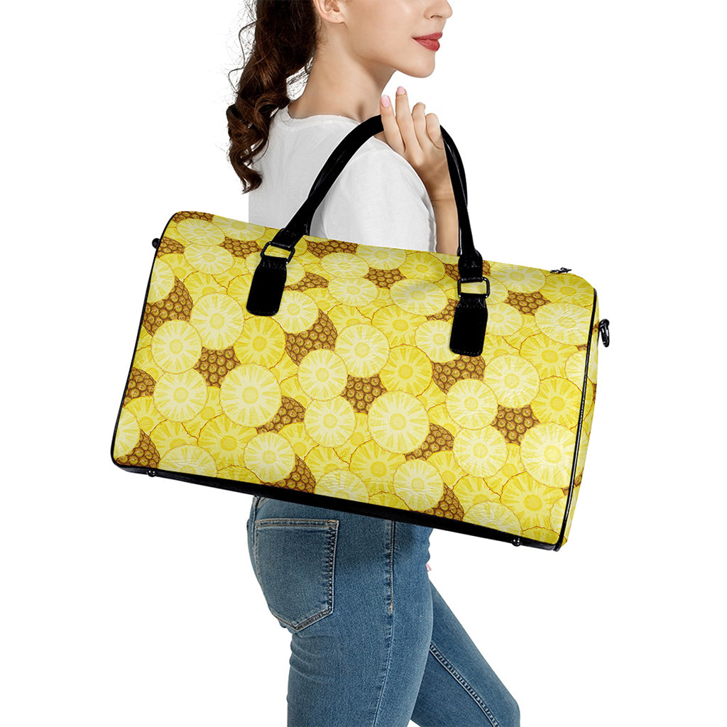 Pineapple Slices Pattern Print Leather Duffle Bag
