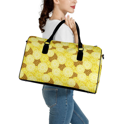 Pineapple Slices Pattern Print Leather Duffle Bag