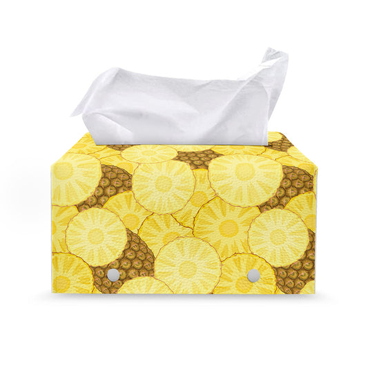 Pineapple Slices Pattern Print Leather Tissue Box Cover