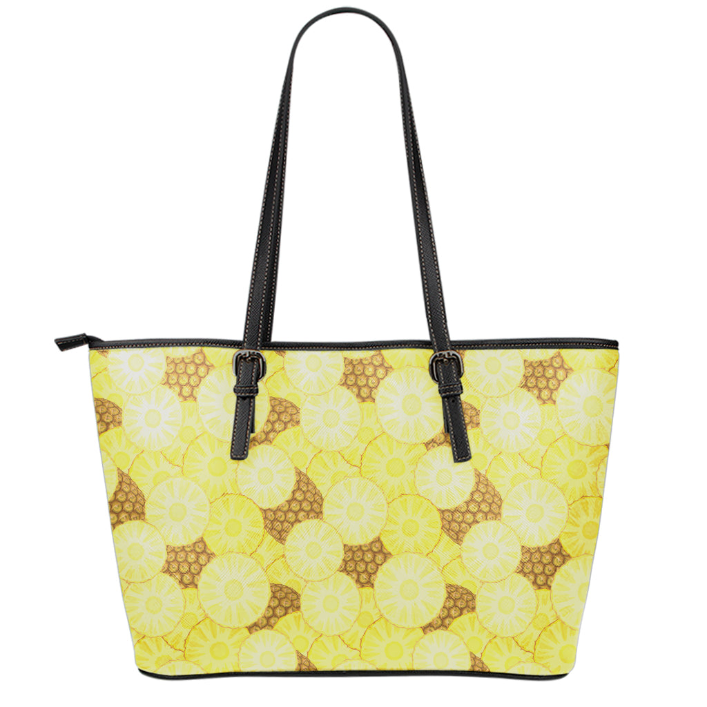 Pineapple Slices Pattern Print Leather Tote Bag