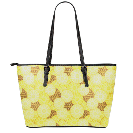 Pineapple Slices Pattern Print Leather Tote Bag