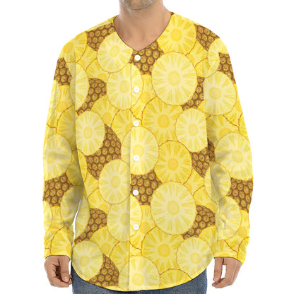 Pineapple Slices Pattern Print Long Sleeve Baseball Jersey