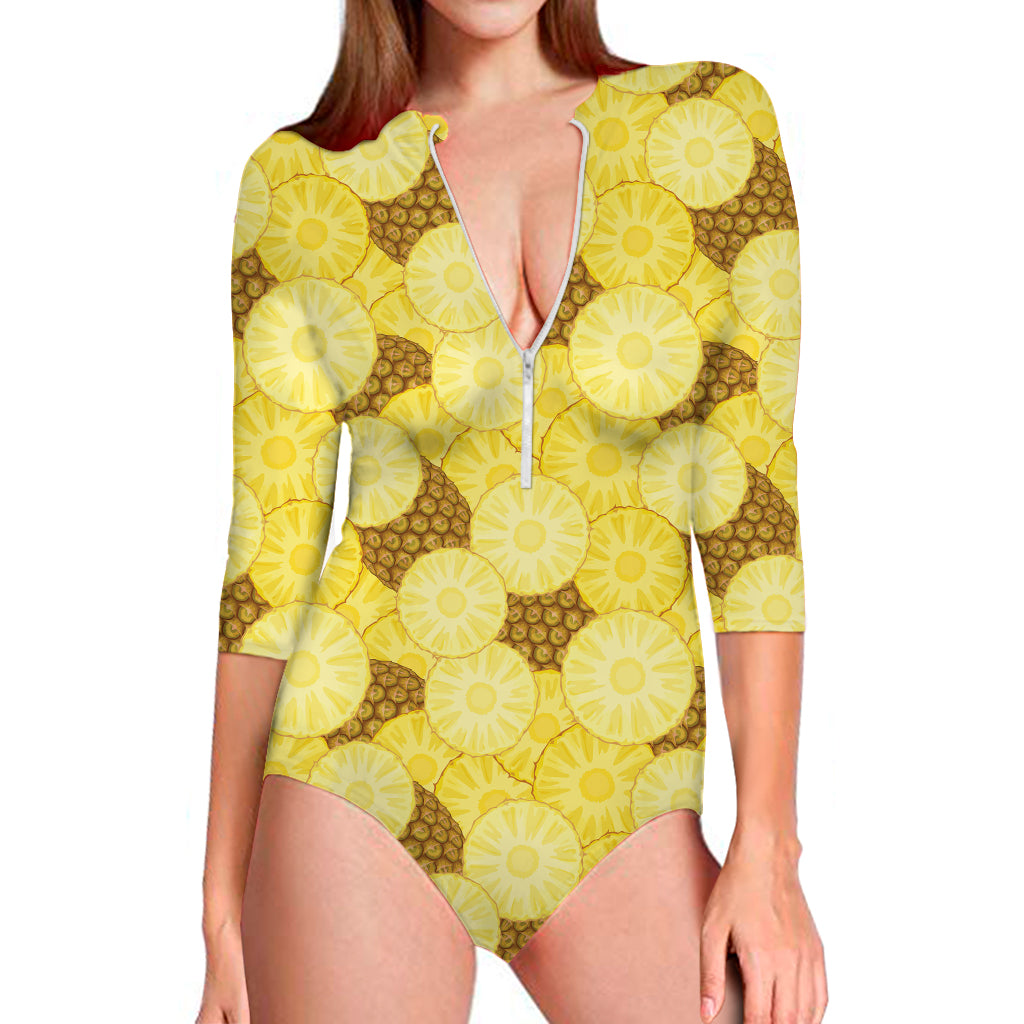 Pineapple Slices Pattern Print Long Sleeve Swimsuit