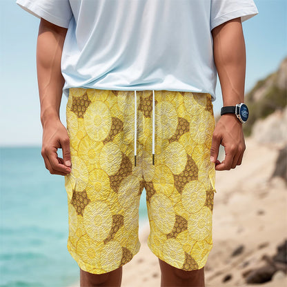 Pineapple Slices Pattern Print Men's Cargo Shorts