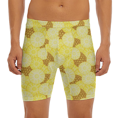 Pineapple Slices Pattern Print Men's Long Boxer Briefs