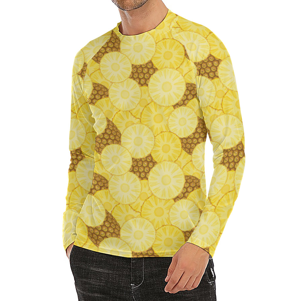 Pineapple Slices Pattern Print Men's Long Sleeve Rash Guard