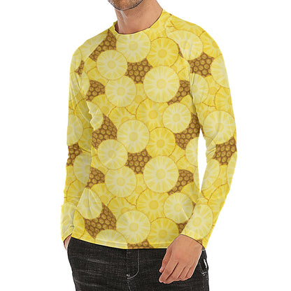 Pineapple Slices Pattern Print Men's Long Sleeve Rash Guard