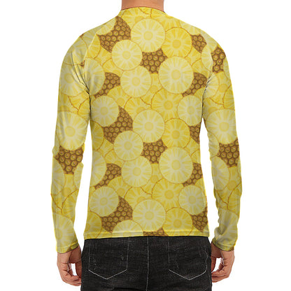 Pineapple Slices Pattern Print Men's Long Sleeve Rash Guard