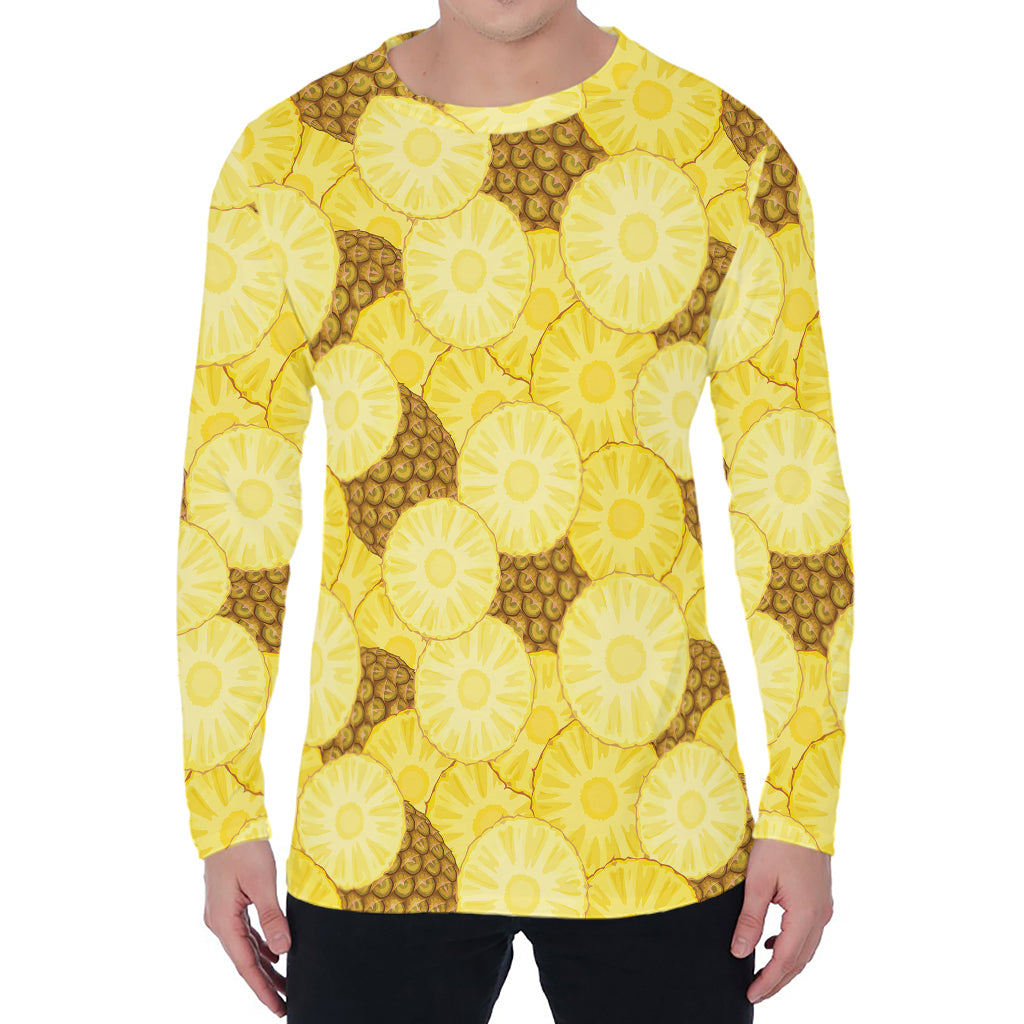 Pineapple Slices Pattern Print Men's Long Sleeve T-Shirt