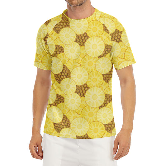 Pineapple Slices Pattern Print Men's Short Sleeve Rash Guard