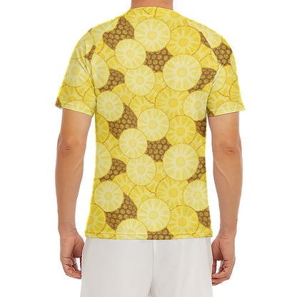 Pineapple Slices Pattern Print Men's Short Sleeve Rash Guard