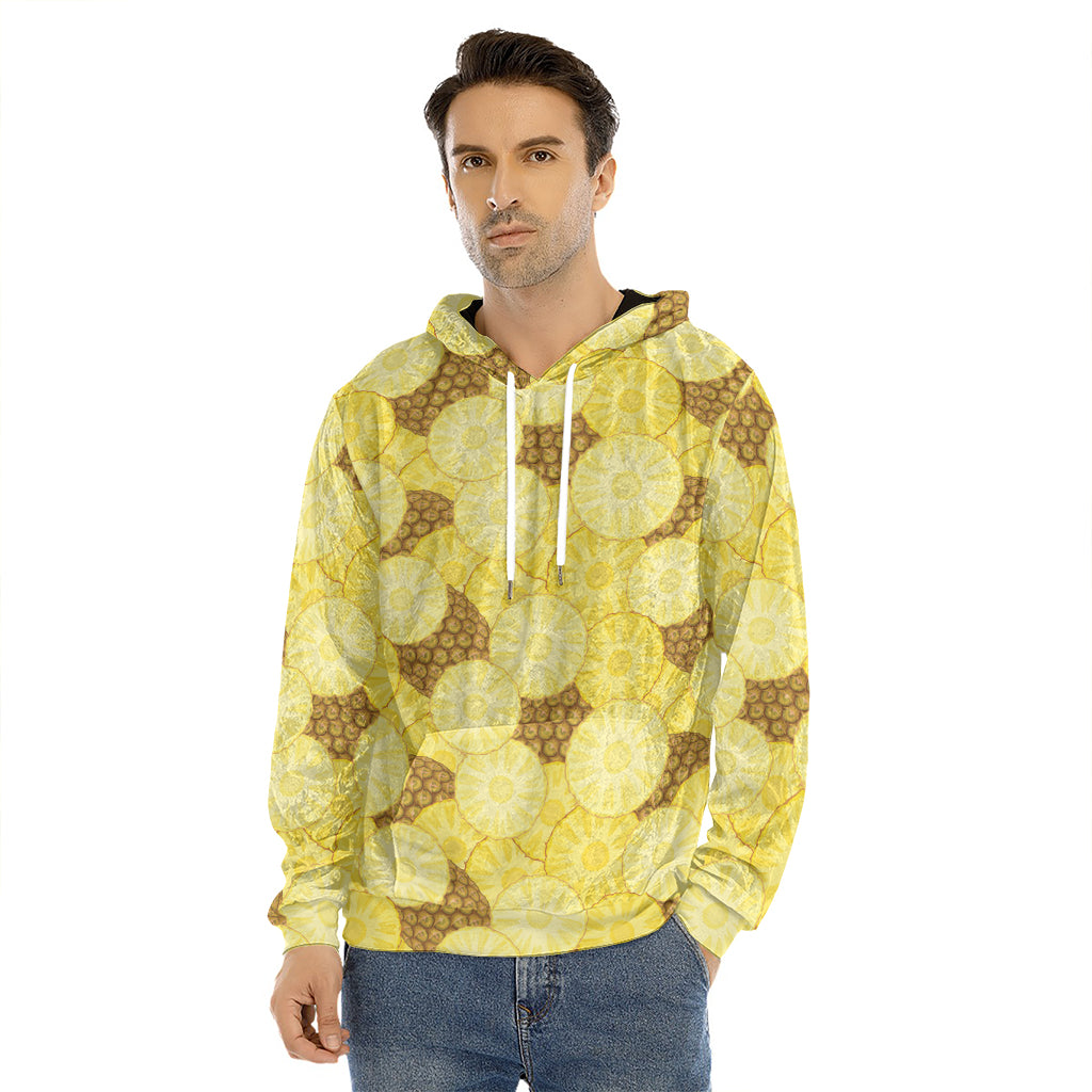 Pineapple Slices Pattern Print Men's Velvet Pullover Hoodie