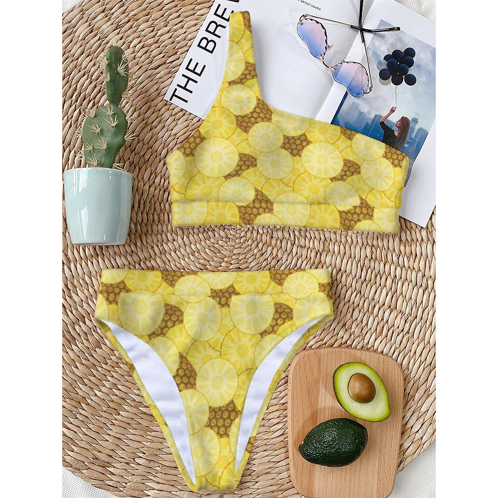 Pineapple Slices Pattern Print One Shoulder Bikini Top