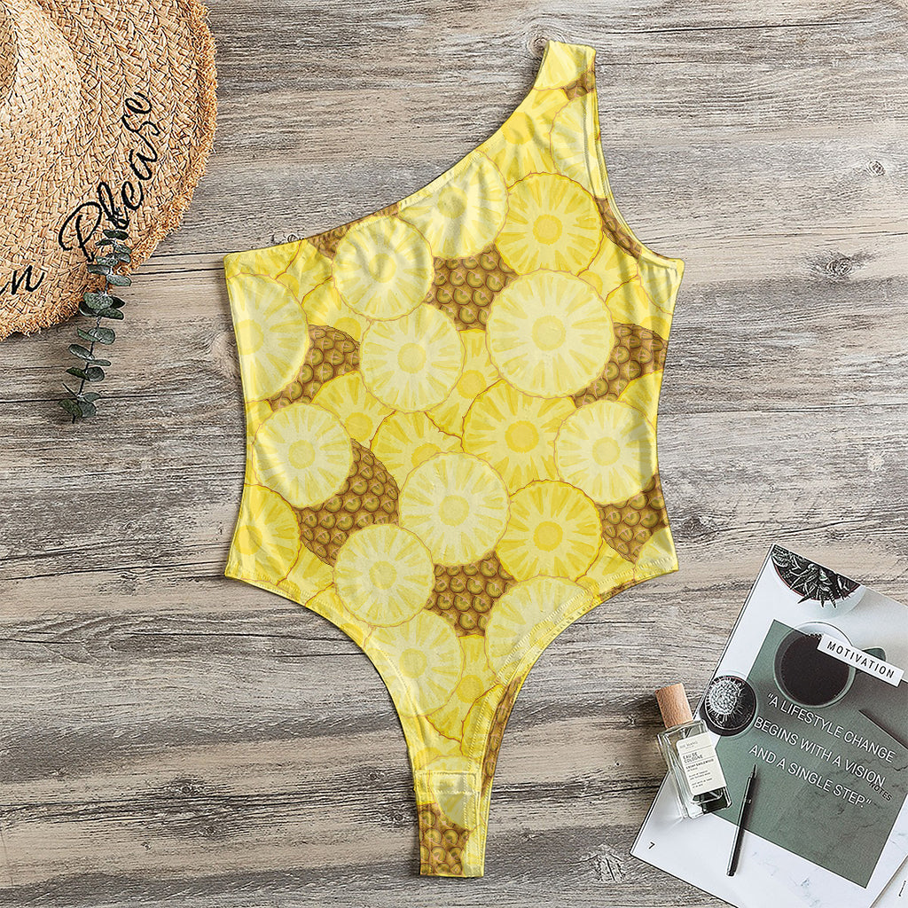 Pineapple Slices Pattern Print One Shoulder Bodysuit