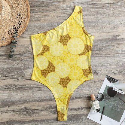 Pineapple Slices Pattern Print One Shoulder Bodysuit