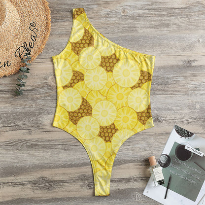 Pineapple Slices Pattern Print One Shoulder Bodysuit