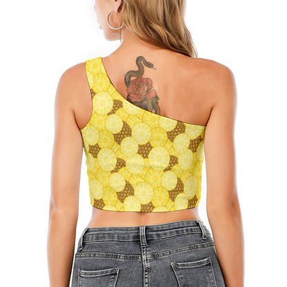 Pineapple Slices Pattern Print One Shoulder Crop Top