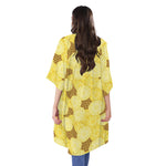 Pineapple Slices Pattern Print Open Front Beach Cover Up